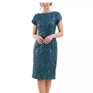 NWT JS Collections Fiona Sequin Sheath Midi Dress in Green, Size 16